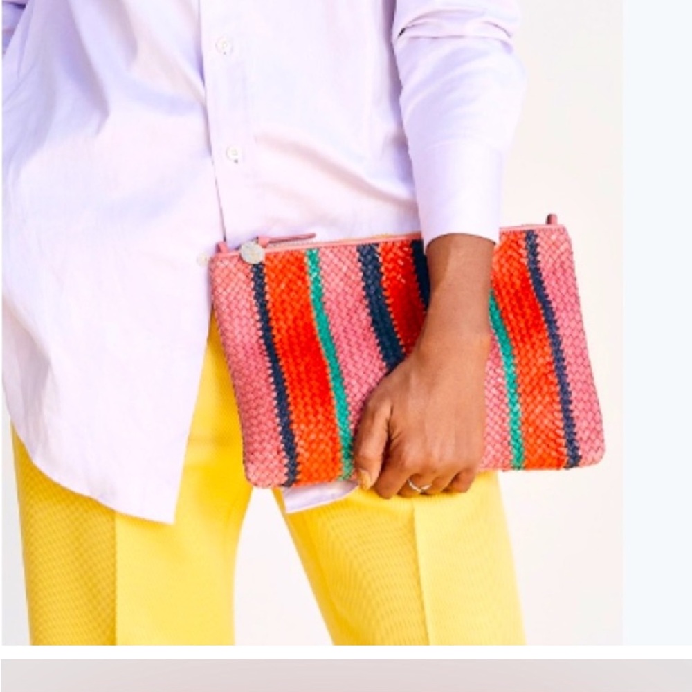EUC Rare Clare V woven striped clutch with tabs - Picture 2 of 6